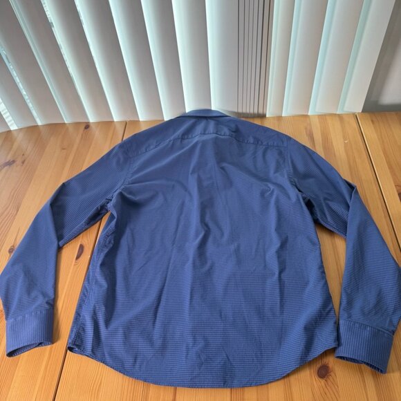 Untuckit Langhome Blue Windowpane Plaid Button Up Shirt Stretchy Regular Fit M - Picture 6 of 10